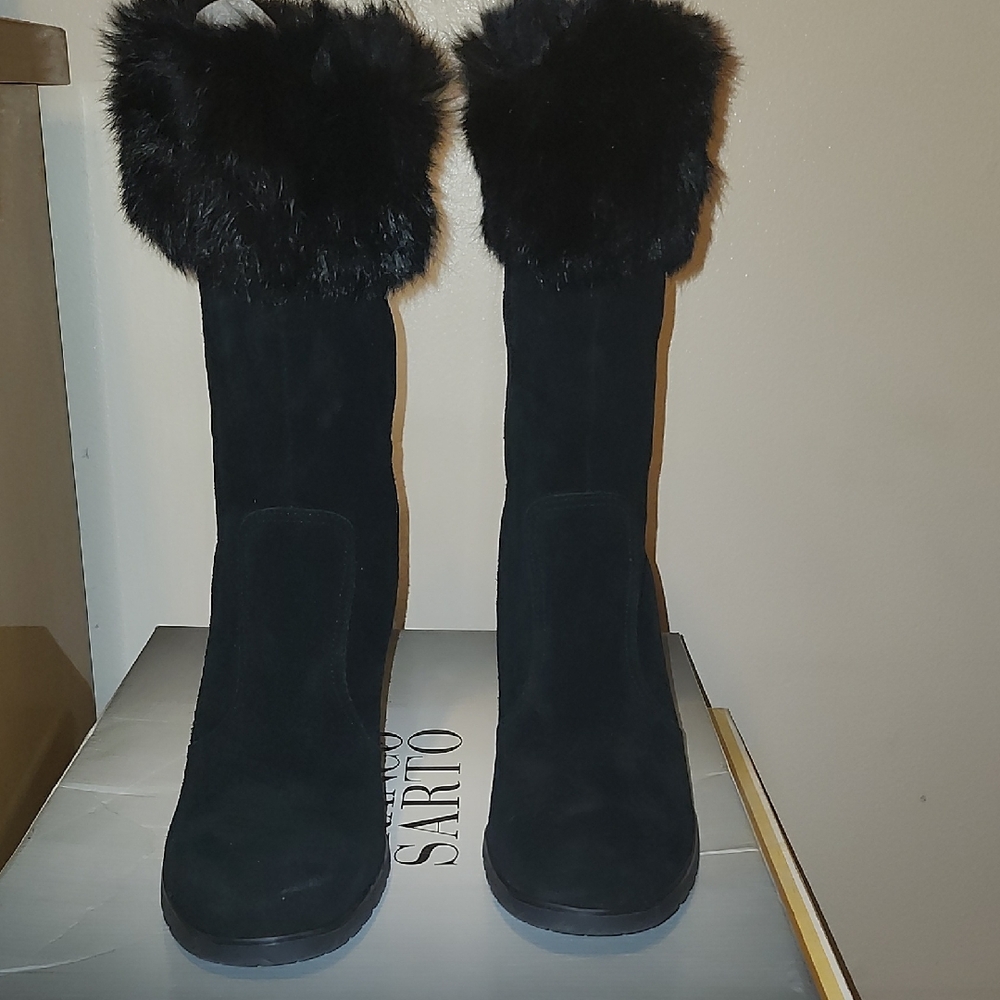 Franco Sarto Black Women's Winter Boots with Fur Trim